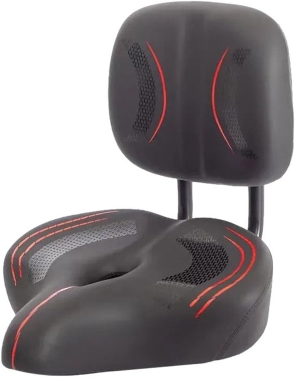 Fietsstoel met rugleuning - Extra breed zadel - Comfortabel fietsen - Schokabsorberend traagschuim - Tot 300 kg - Zwart