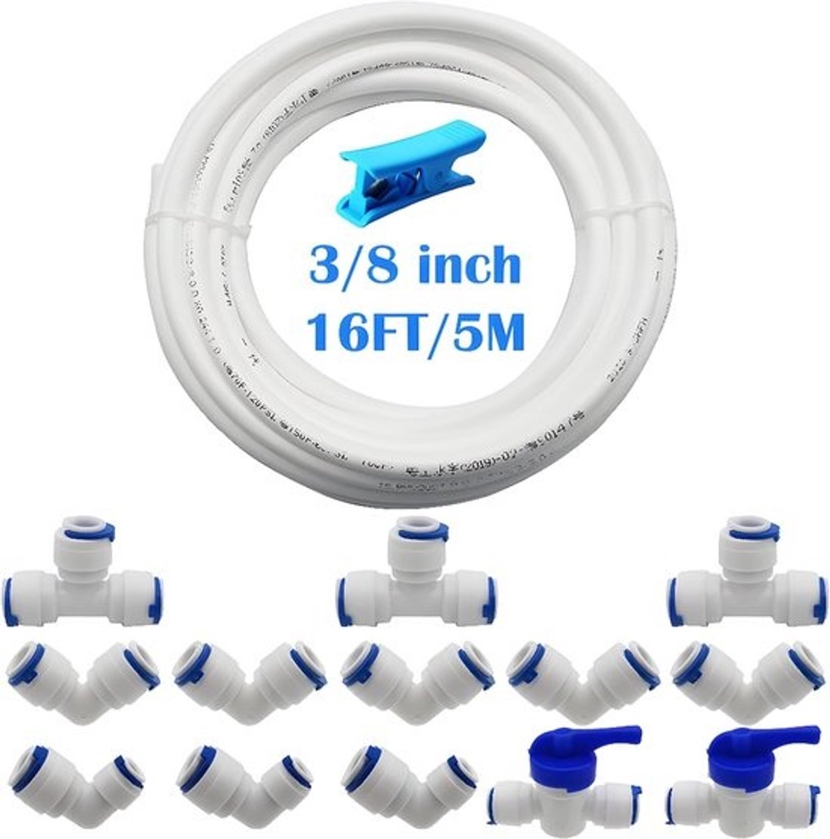 Complete 3/8 Inch Waterfilter Aansluitset met Slang en Koppelingen voor Omgekeerde Osmose