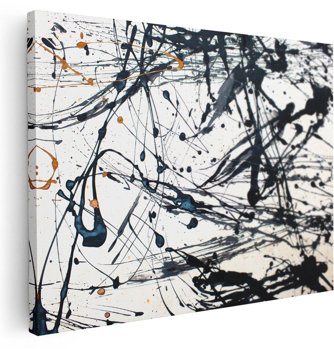 Artaza Canvas Schilderij Abstracte Kunst van Zwarte Verf - 160x120 cm - Groot - Wanddecoratie Woonkamer - Schilderijen - Muurdecoratie
