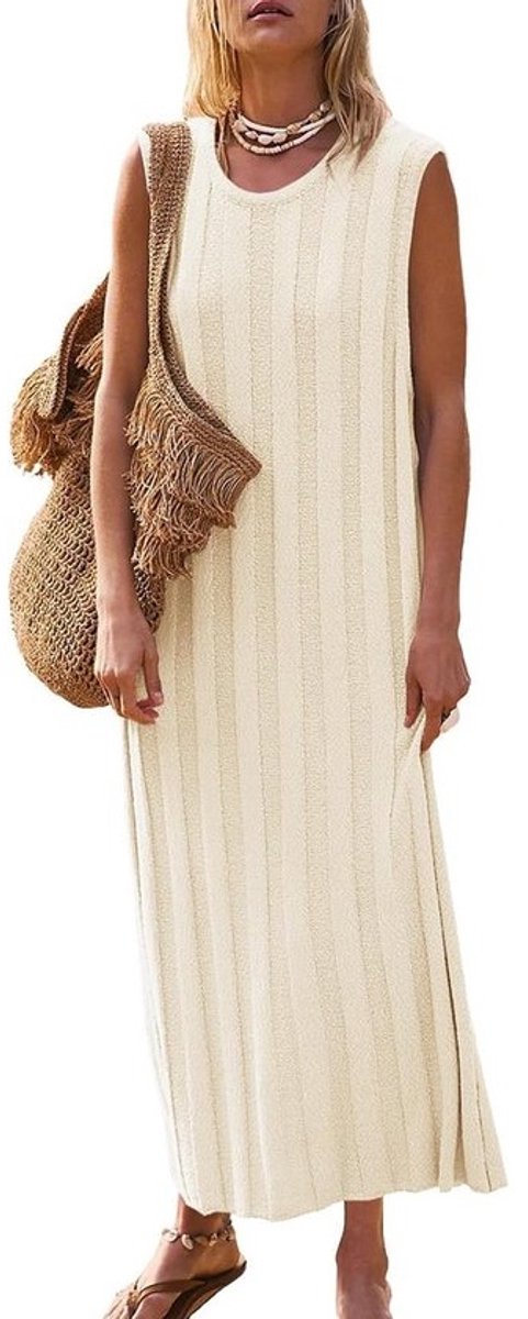 Zomerjurk voor dames - Mouwloze maxi-jurk met ronde hals en geribbeld ontwerp