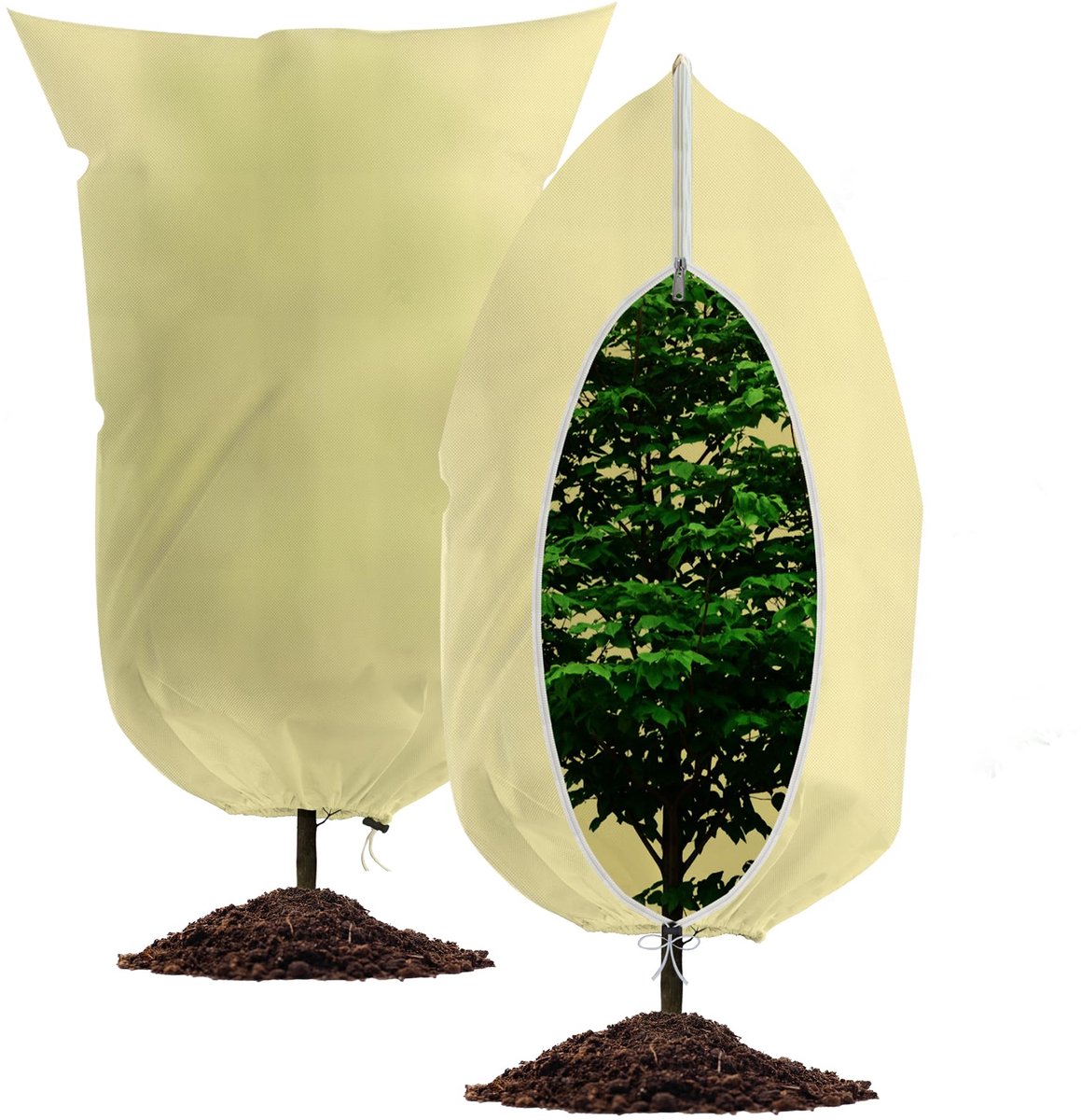 Winterhoes voor planten - Scheurvast - Vorstbescherming 80g/m² - Met rits en trekkoord - Voor buitenplanten - Potplanten - Palmen - Olijfbomen - 2 stuks - 80x120 cm