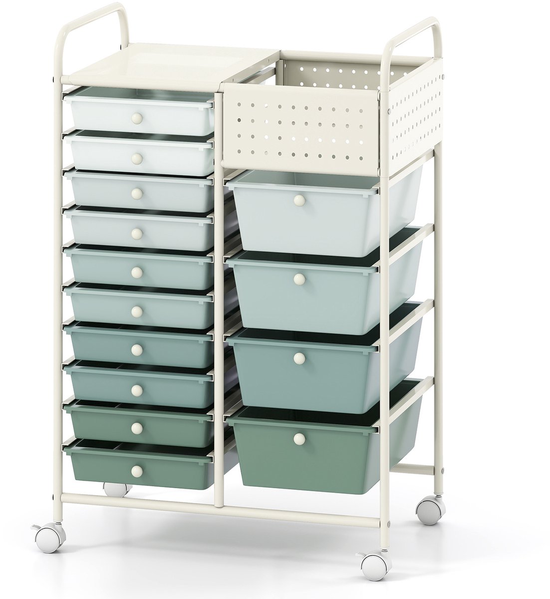 SureDeal® - Bureaukast - Servierwagen Wieltjes - Lades Rolcontainer - Dienblad Geperforeerde Plaat - Metalen - 63x37x87 cm - Gekleurd