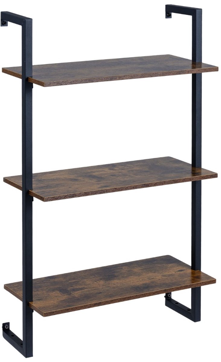 SureDeal® - Boekenkast - Traps Wandrek Keukenrek - Metalen Wandgemonteerd Opslagrek - 53x23x90 cm - Koffiebruin