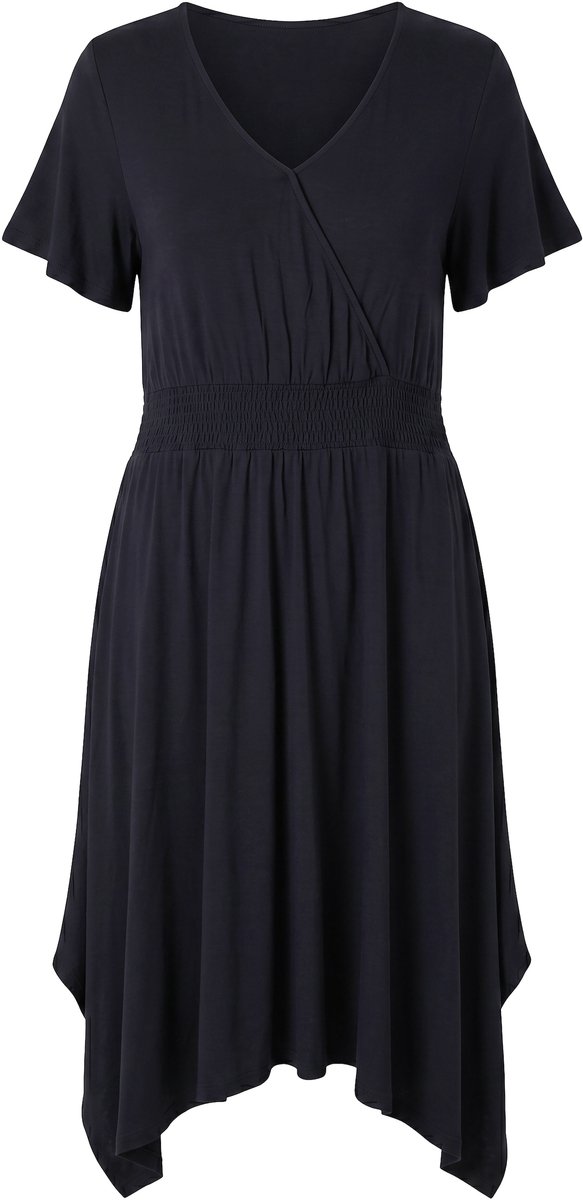 Angel of Style - Dames - Jersey midi-jurk A-lijn puntzoom vlindermouwen - Zwart - Maat 56