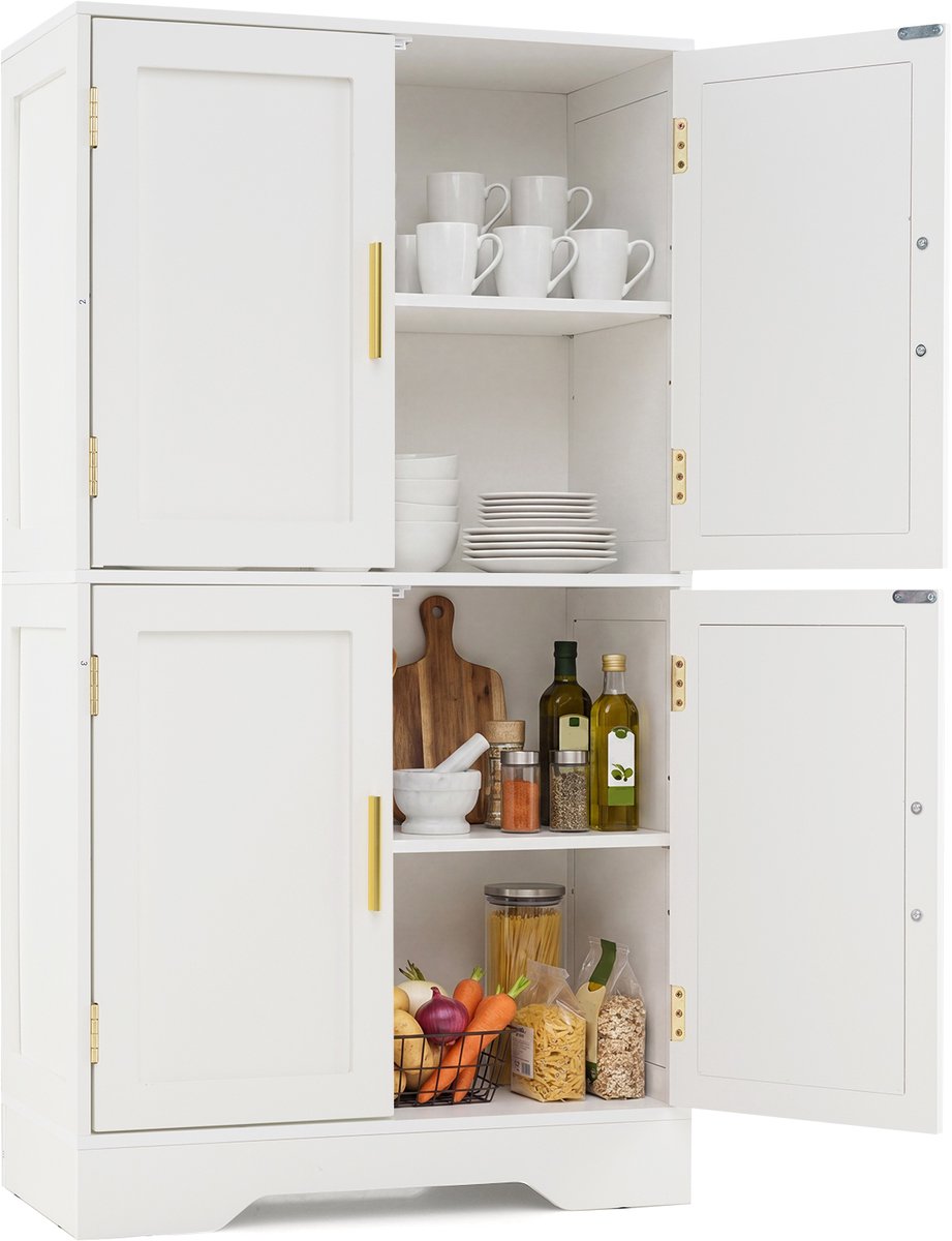 SureDeal® - Ladekast - Houten Voorraadkast Keukenbuffetkast - Deuren - Verstelbare Planken Wit - 60x30x110 cm - Wit