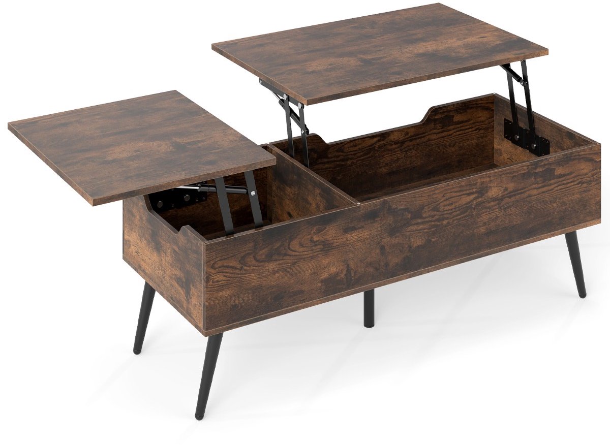 SureDeal® - Salontafel - Hoogte Verstelbare - Opklapbaar Tafelblad - Verborgen Opbergvakken Bijzettafel - 111x48x40 cm - Koffiebruin