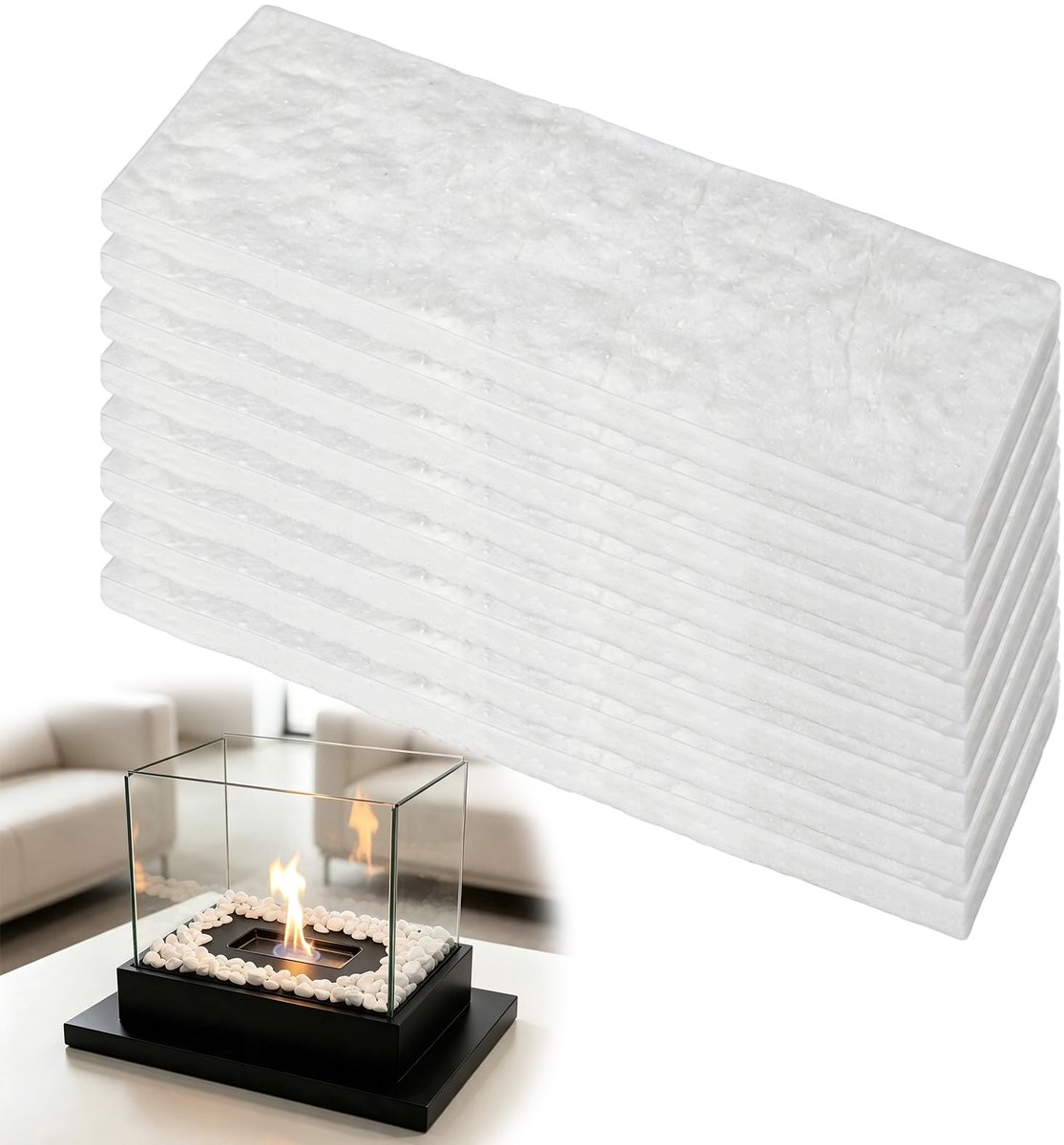 8 stuks keramische wol voor bio-ethanol open haard, 30 x 10 x 1,3 cm - ShopVlot