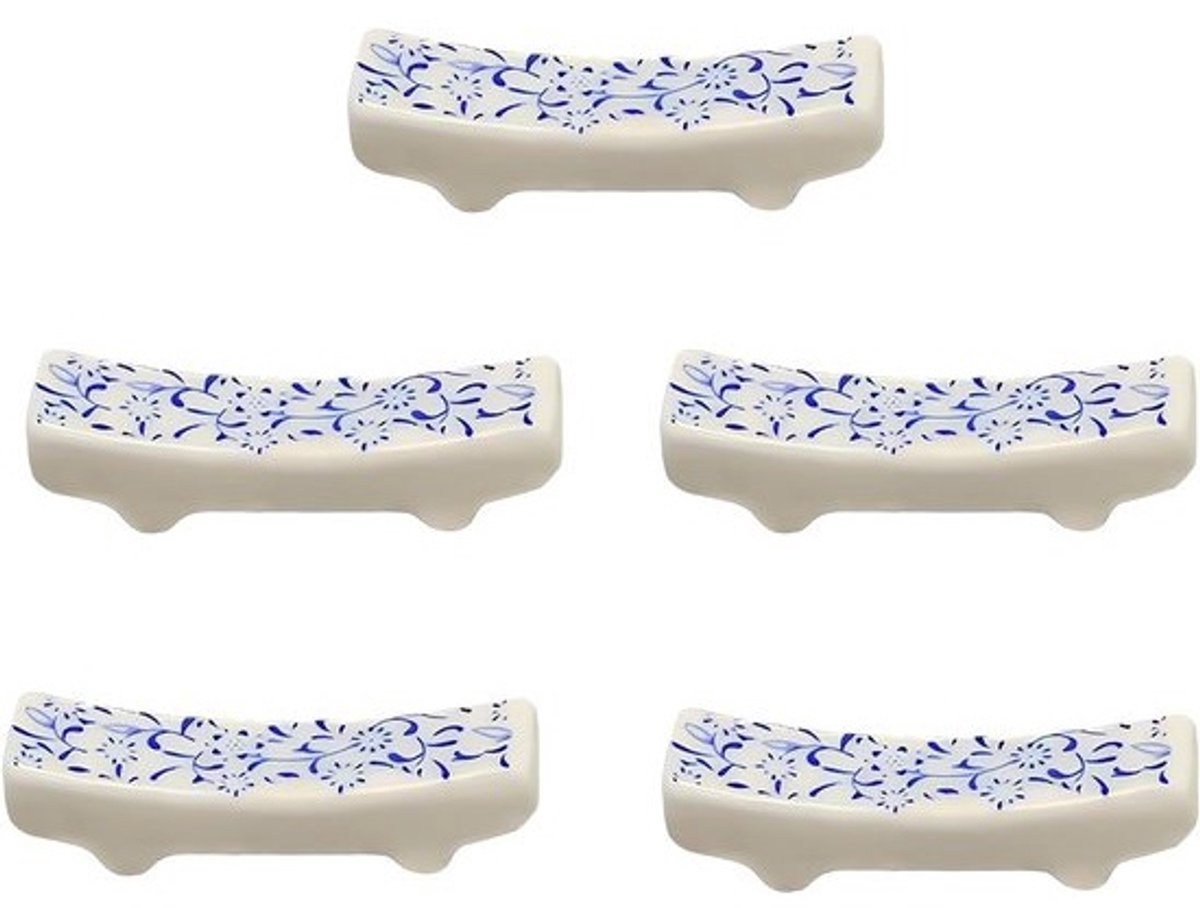 Set van 5 Keramische Eetstokjeshouders – Blauw Wit Porselein Standaard voor Bestek