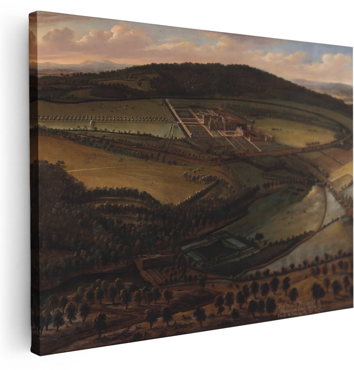 Artaza Canvas Schilderij Panorama Hampton Court Palace - 160x120 cm - Groot - Wanddecoratie Barok - Muurdecoratie Landgoed - Schilderijen Op Canvas