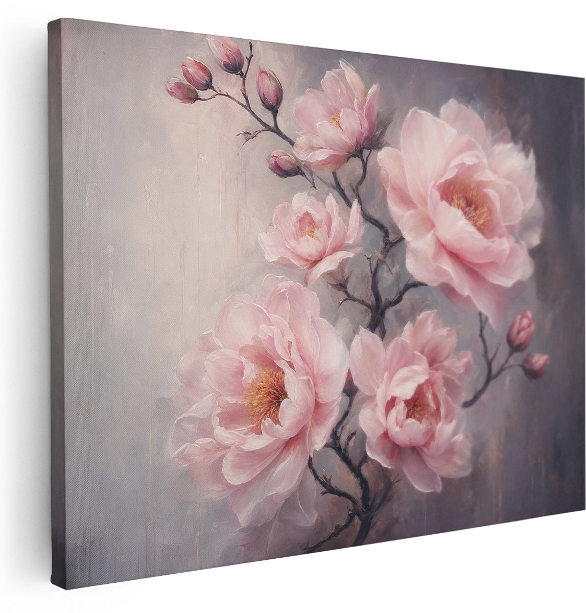 Artaza Canvas Schilderij Roze Bloemen - Zachte Bloemkunst in Pasteltinten - 160x120 cm - Groot - Klein - Wanddecoratie Woonkamer - Schilderijen - Muurdecoratie