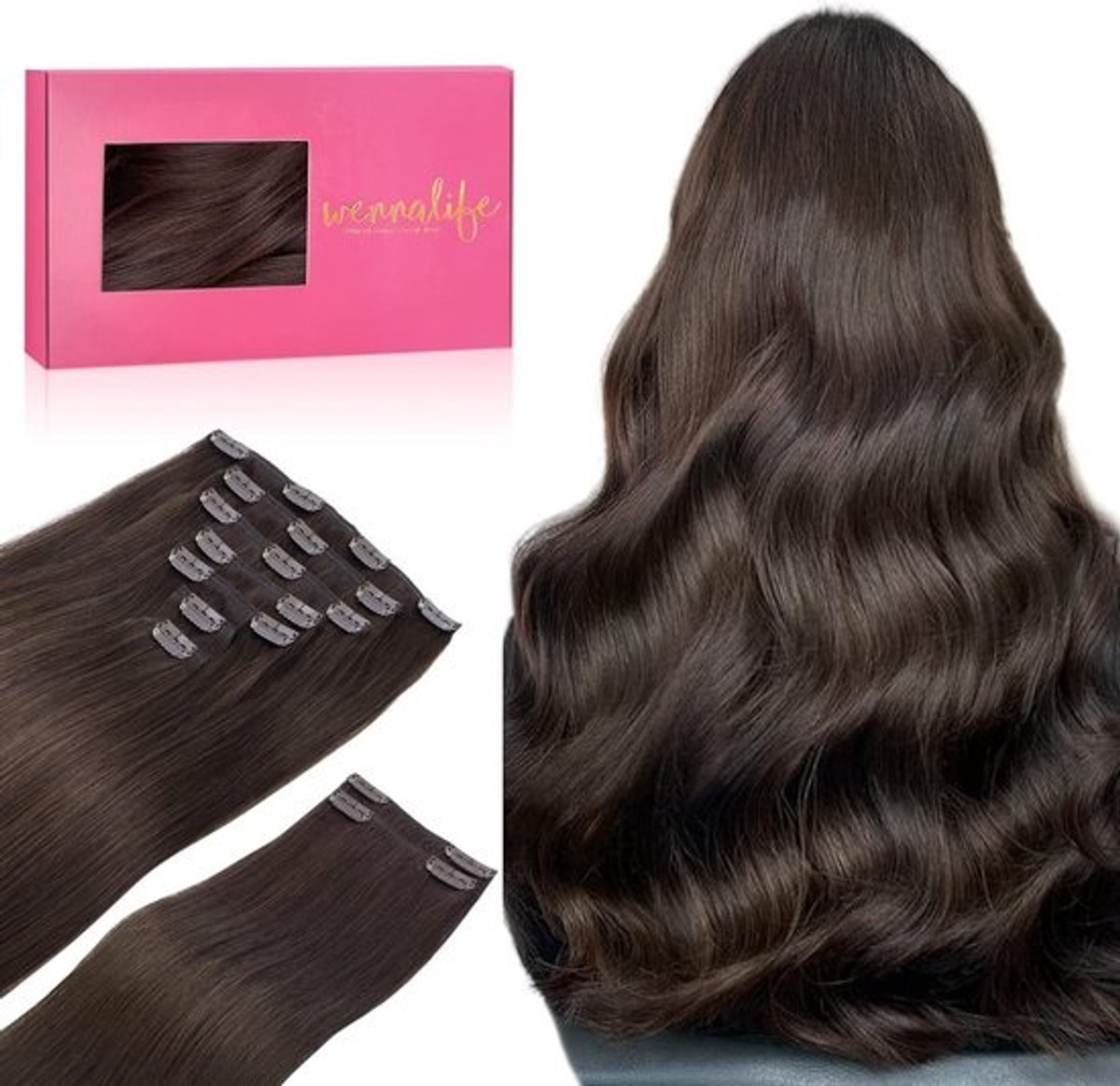Naadloze Clip-in Haarverlenging van Echt Haar - 35 cm Licht Donkerbruin - 150 Gram