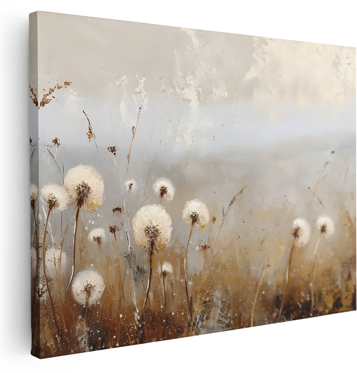 Artaza Canvas Schilderij Abstract Bloemenveld - 160x120 cm - Groot - Wanddecoratie Paardenbloem - Muurdecoratie Natuur Landschap - Boho Schilderijen Op Canvas