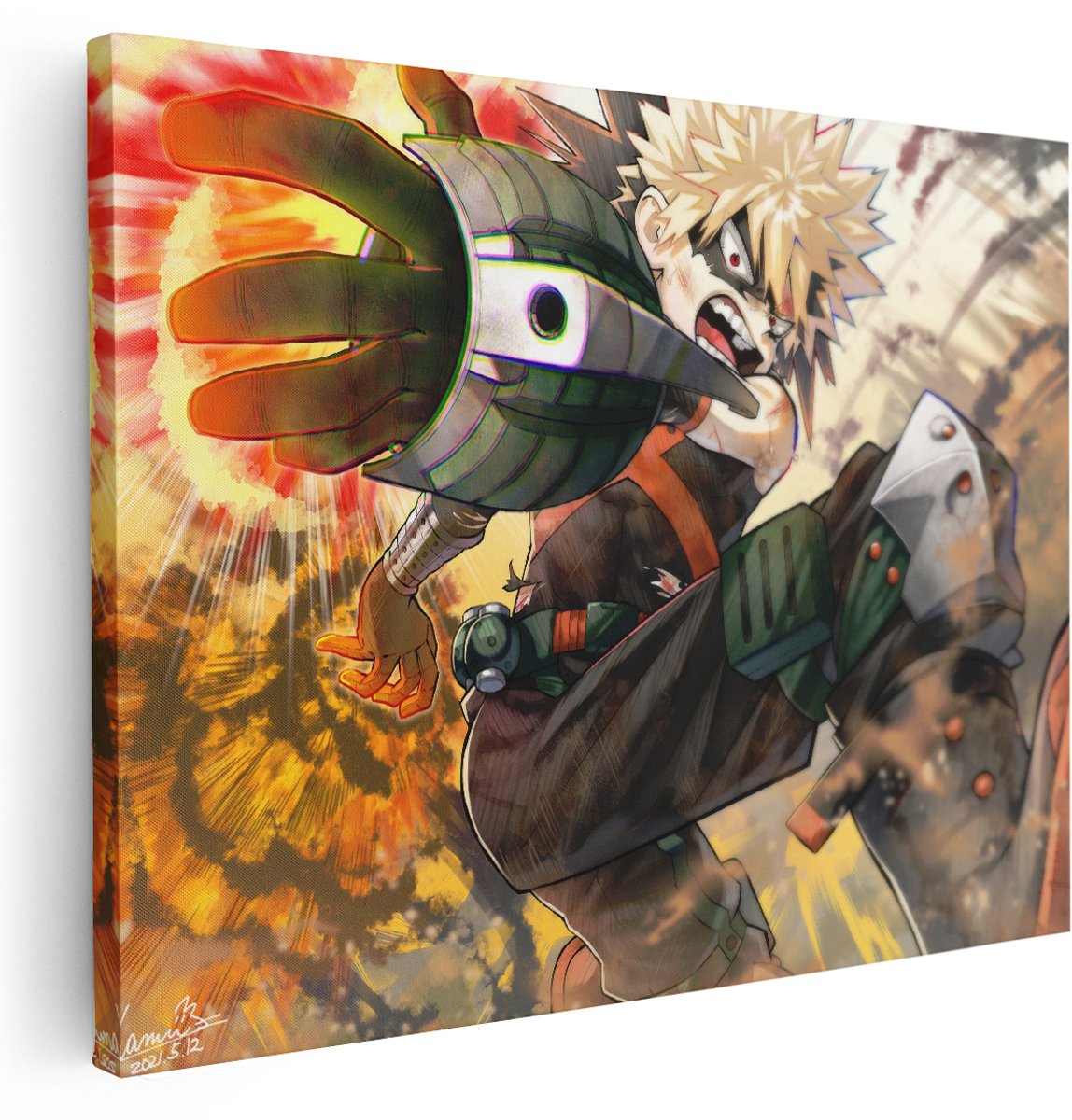Artaza Canvas Schilderij Anime - 160x120 cm - Groot - Wanddecoratie Bakugo Explosie - Muurdecoratie Jongenskamer - Schilderijen Op Canvas