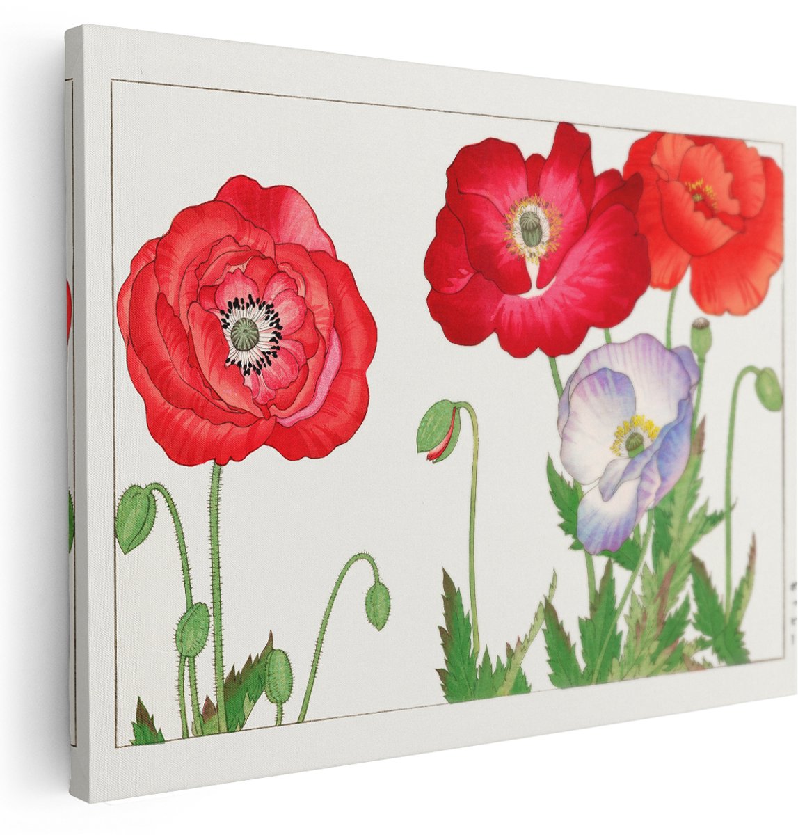 Artaza Canvas Schilderij Bloemen - 160x120 cm - Groot - Wanddecoratie Klaproos - Muurdecoratie Japans - Schilderijen Op Canvas Vintage - Rood