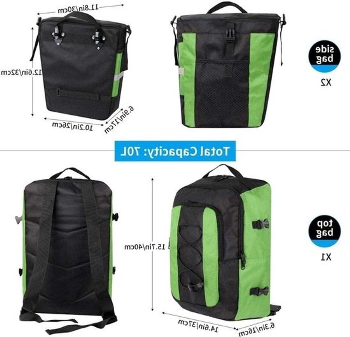 Fietstas achter - Bagagedragertas set - Lange fietstochten - Waterdicht en duurzaam - 70 liter capaciteit - Blauw