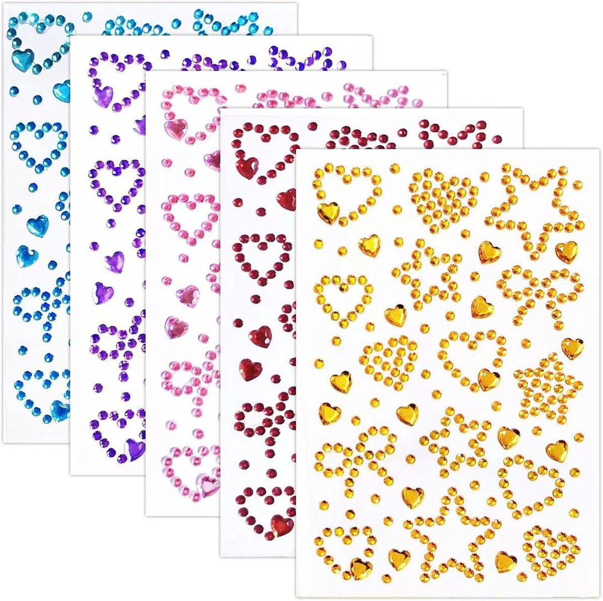 Glitterstenen voor gezicht en lichaam, 5 vellen zelfklevende strass-steentjes, kleurrijke stickers voor make-up, nagels en knutselen