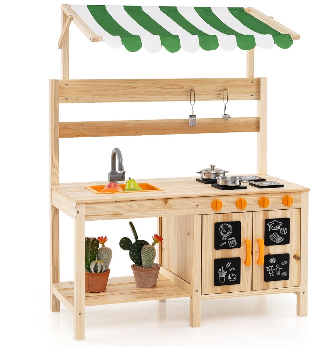 SureDeal® - Rollenspell - Keuken - Peuters Jaar Buitenspeelgoed - Luifel Spoelbak Accessoires - 88x39x117 cm - Naturel