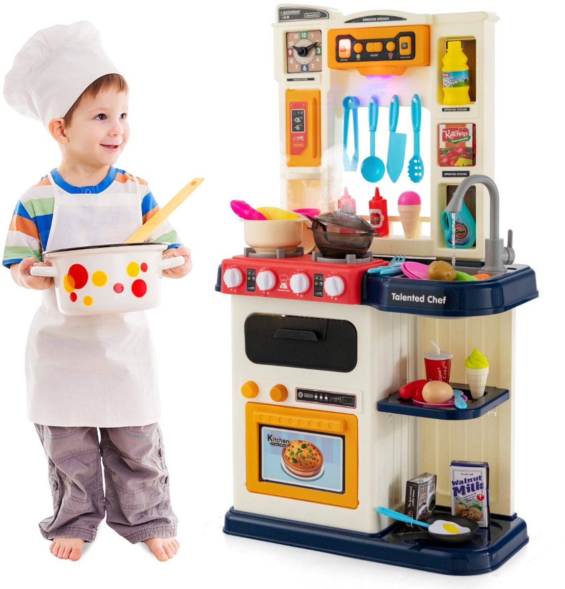 SureDeal® - Rollenspell - Kinderkeuken - Verlichting Muziek - Geluid Speelkeuken - Accessoires Speelgoedkeuken - 42,5x24x78,5 cm - Blauw