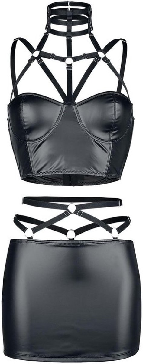 Wetlook Harness Lingerie Set met Rok en Verstelbare Bandjes