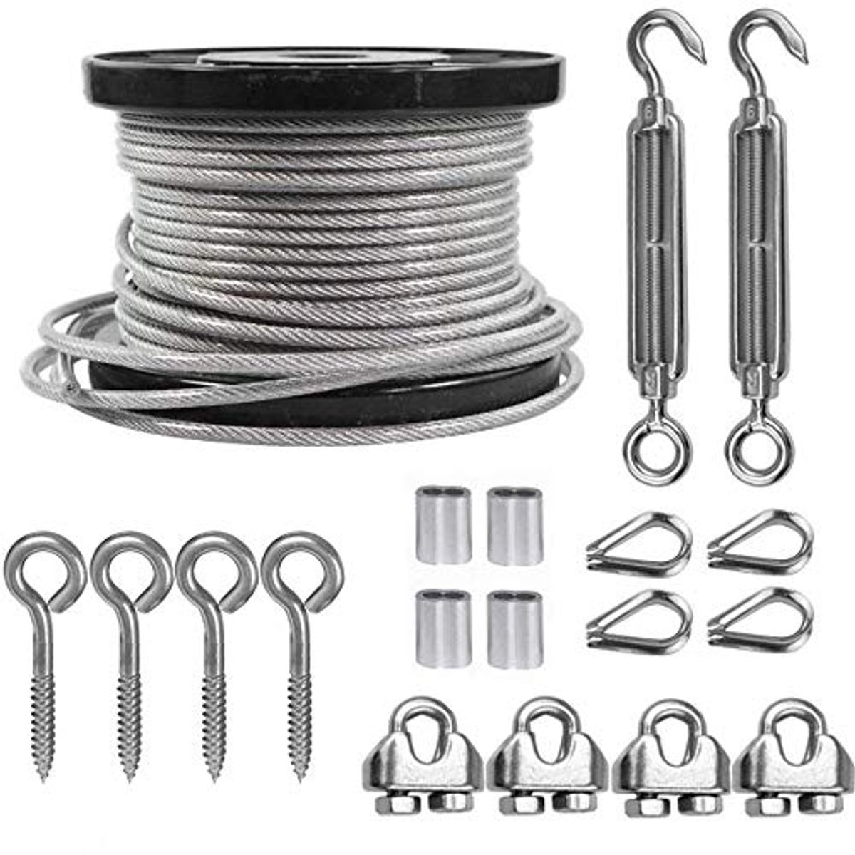5mm Draadkabel Set - 30 Meter RVS Staalkabel Omhuld met M6 RVS Kabelspanner Set en Ogen - Voor Klimplanten, Gordijnsystemen en Ophangen