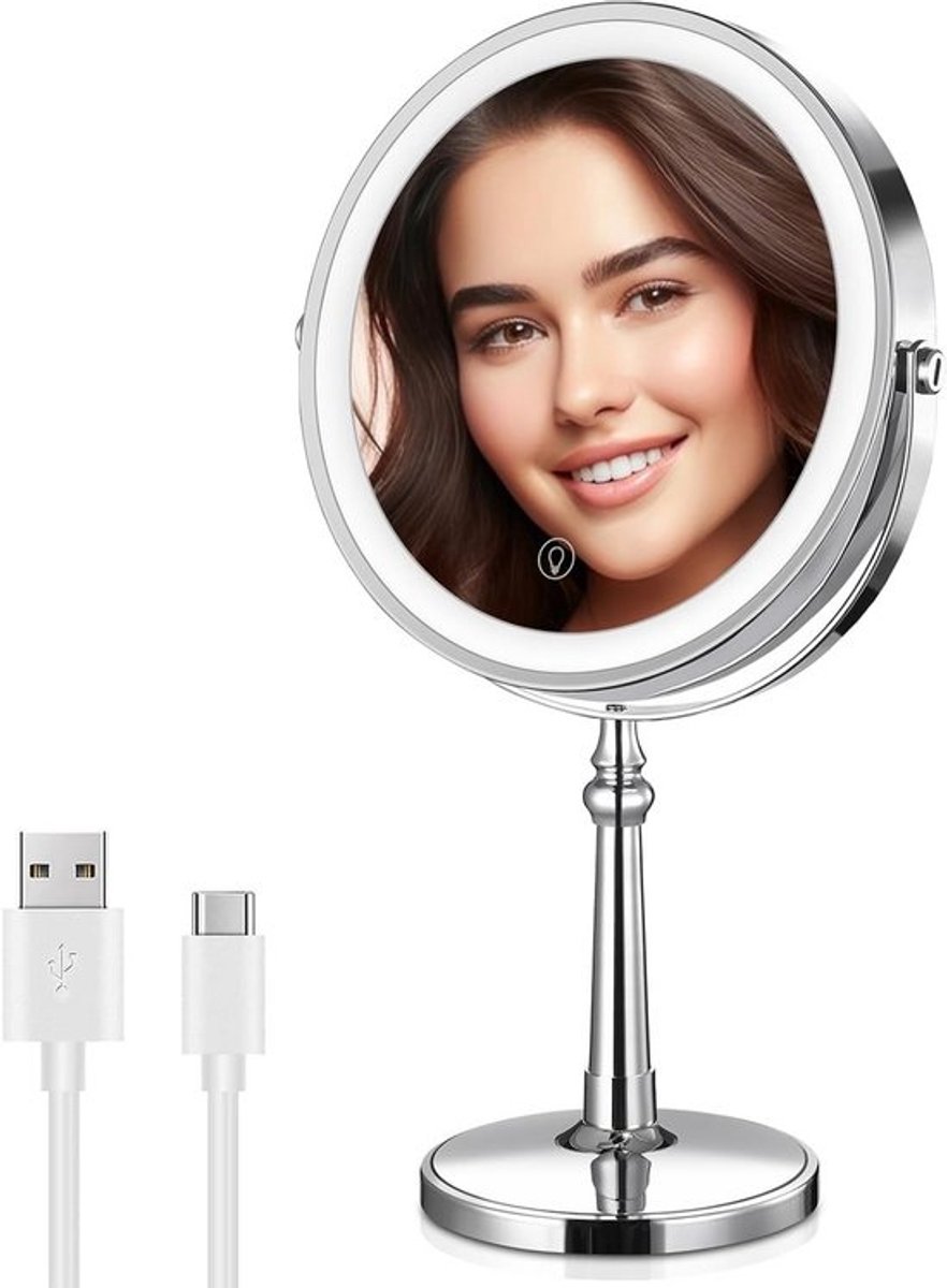 Groot 9 Inch Verlichte Make-up Spiegel met 1X/10X Vergroting en Touchscreen