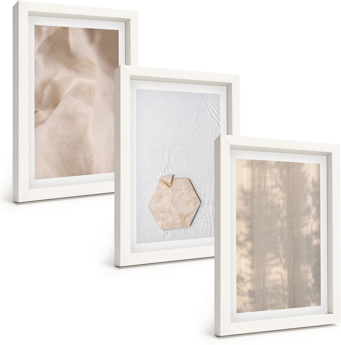 Wallfluent 3-Delige Schilderij Set - Subtiele Texturen In Een Natuurlijke Boho-Stijl - 20 x 30 - Wanddecoratie - Woonkamer Decoratie - Interieur Decoratie