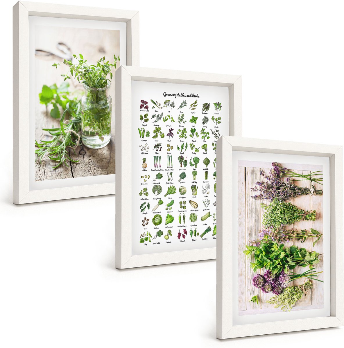 Wallfluent 3-Delige Schilderij Set - Lijst Met Gedroogde Keukenkruiden - 20 x 30 - Stijlvolle Wanddecoratie - Interieur - Stijlvolle Muurdecoratie