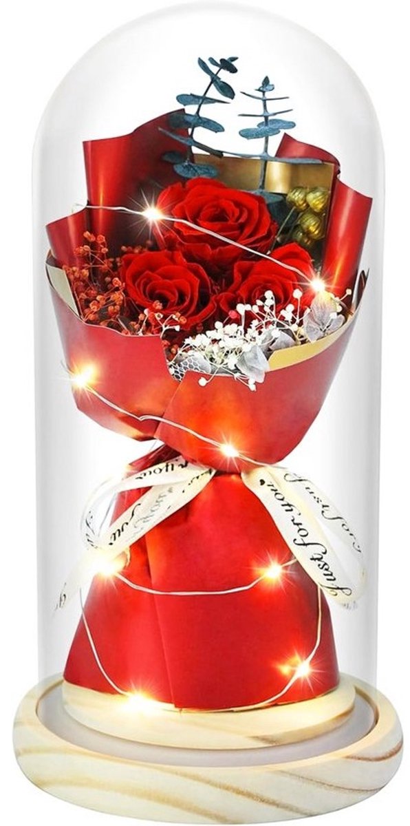 Boeket van Bewaarde Rozen in Glazen Kooi - Perfect Cadeau voor Moederdag, Verjaardagen en Trouwfeesten