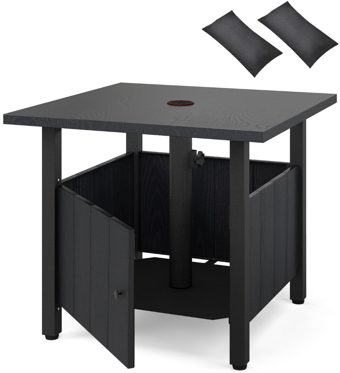 SureDeal® - Tuintafel - Buiten Bijzettafel - Parasolgat - Zandzakken Balkontafel - 55,5x55,5x48 cm - Donkerbruin