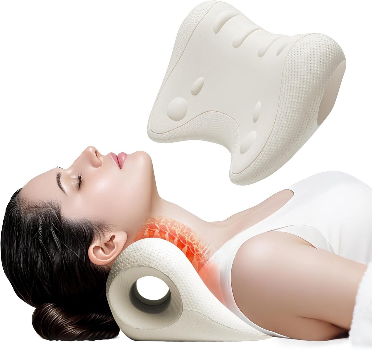 Nek‑ en schouderontspanner, ergonomische nekstretcher voor zachte nek rekondersteuning, voor dagelijkse thuisontspanning（Beige）