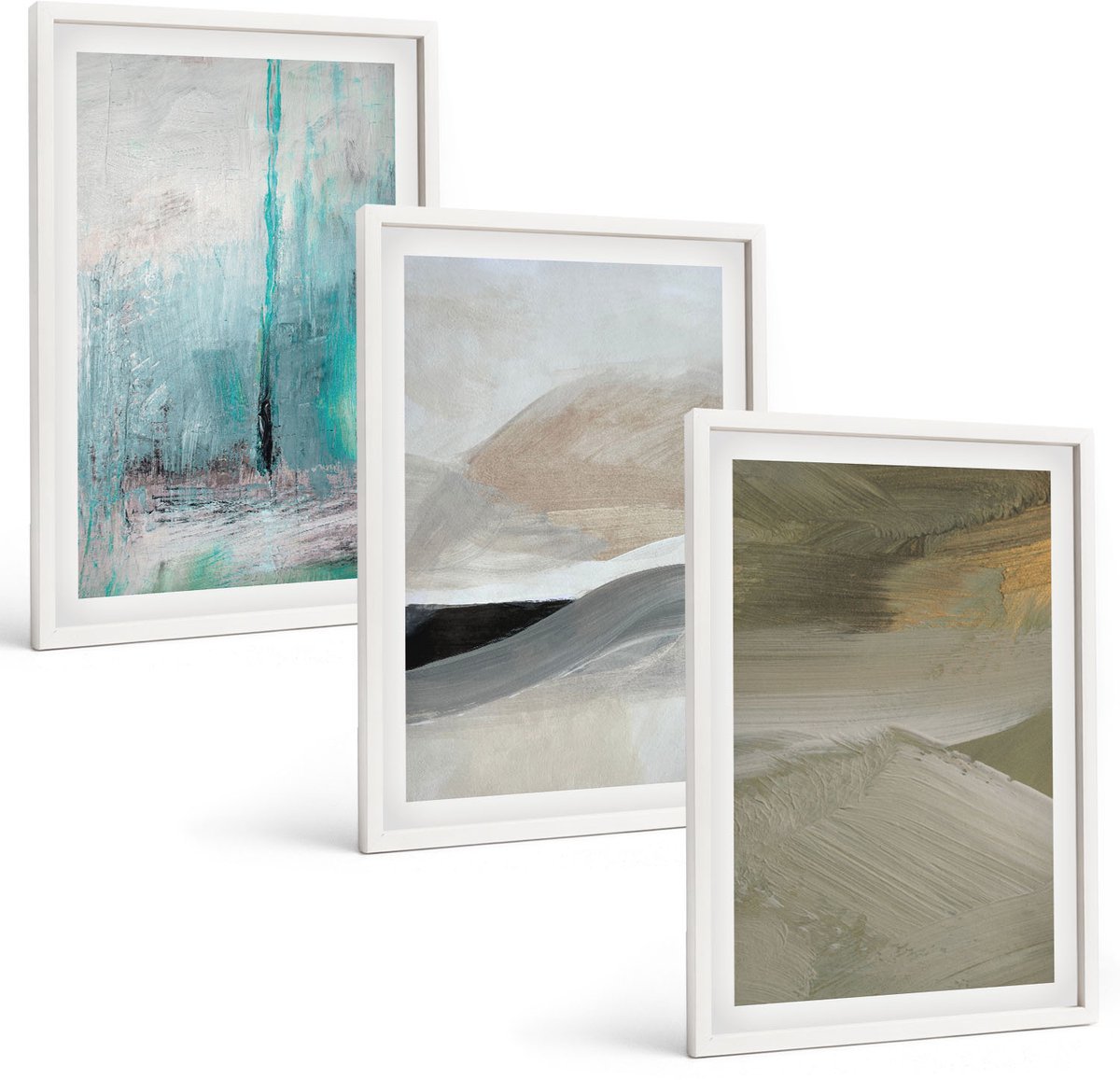 Wallfluent 3-Delige Schilderij Set - Geschilderde Abstracte Minimalistische Decoraties - 40 x 60 - Moderne Wanddecoratie - Slaapkamer - Muurdecoratie