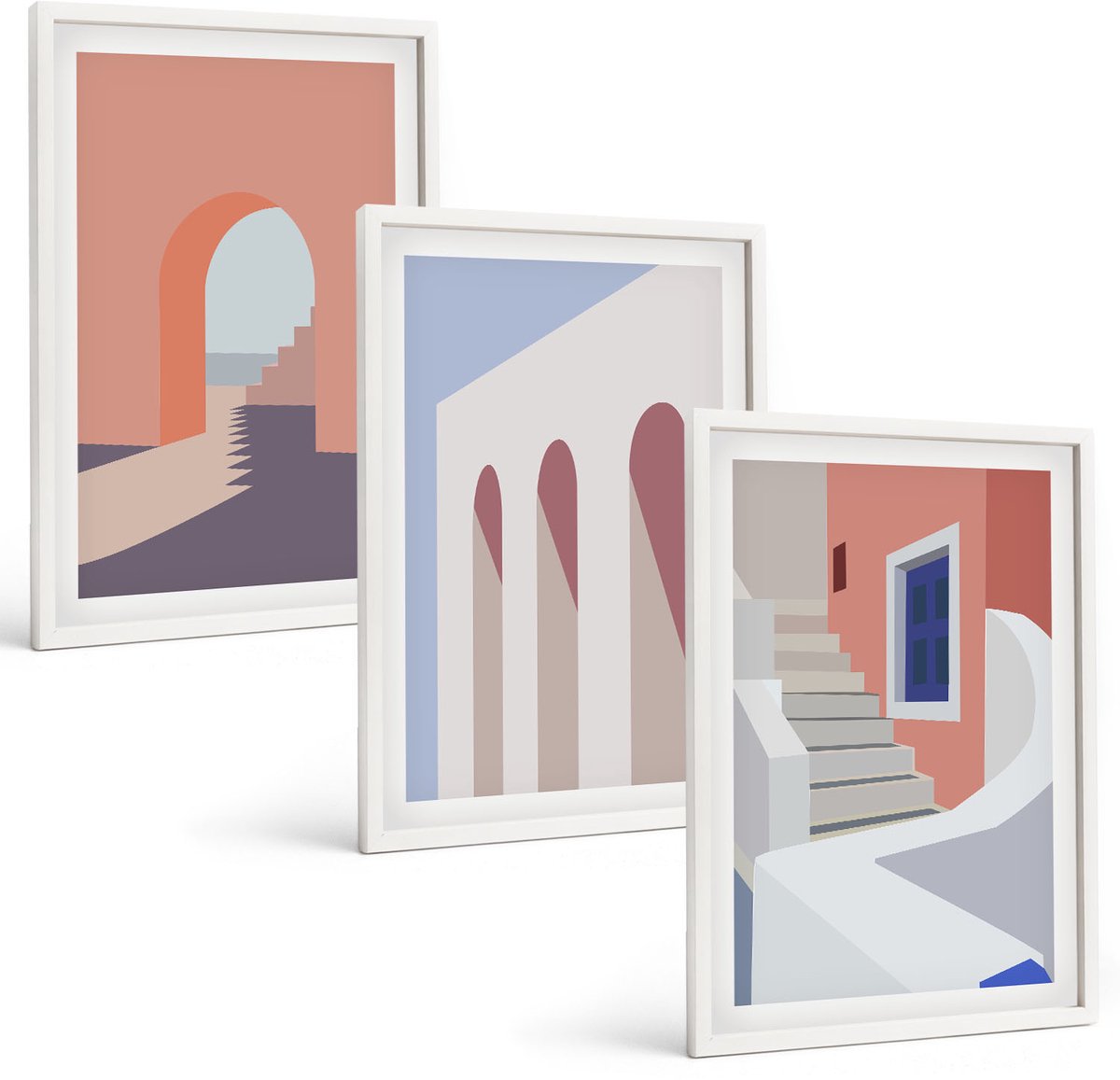 Wallfluent 3-Delige Schilderij Set - Illustraties Van Stedelijke Architectuur In Minimalistische Stijl - 40 x 60 - Decoratieve Muurdecoratie - Slaapkamer - Interieur Decoratie