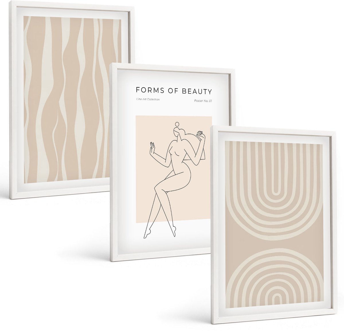 Wallfluent 3-Delige Schilderij Set - Abstracte Patronen, Delicate Boho-Decoraties - 40 x 60 - Moderne Wanddecoratie - Woonkamer - Decoratieve Schilderijen
