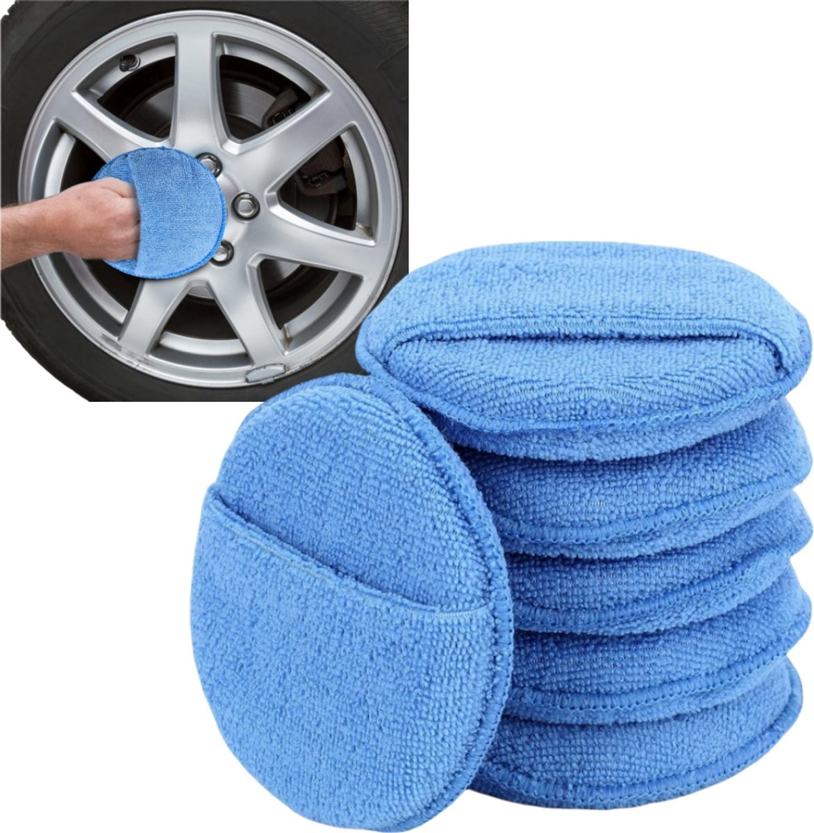 6 stuks - Microvezel applicatiepads voor autowax - met vingerhoedje - Polijstspons - Waxspons - 12,5*12,5*2,5 cm - Voor het reinigen, fijn polijsten en onderhouden van auto's - Blauw