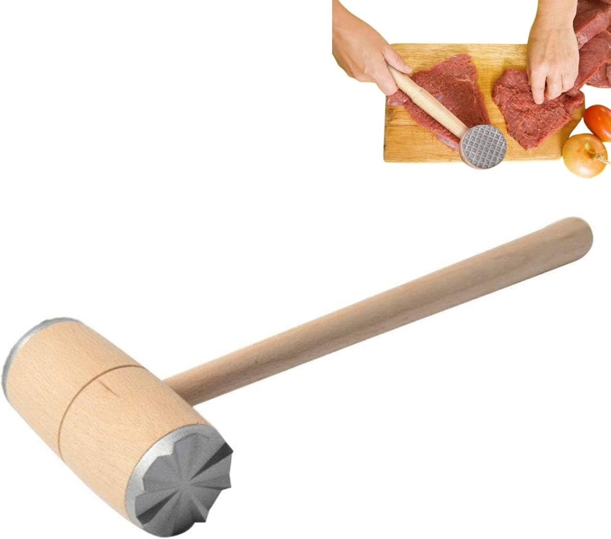 Houten Vleesmallet met Dubbele Zijden voor het Malen van Steak, Kip en Varkensvlees - Keuken Gereedschap voor Perfecte Textuur en Smaak