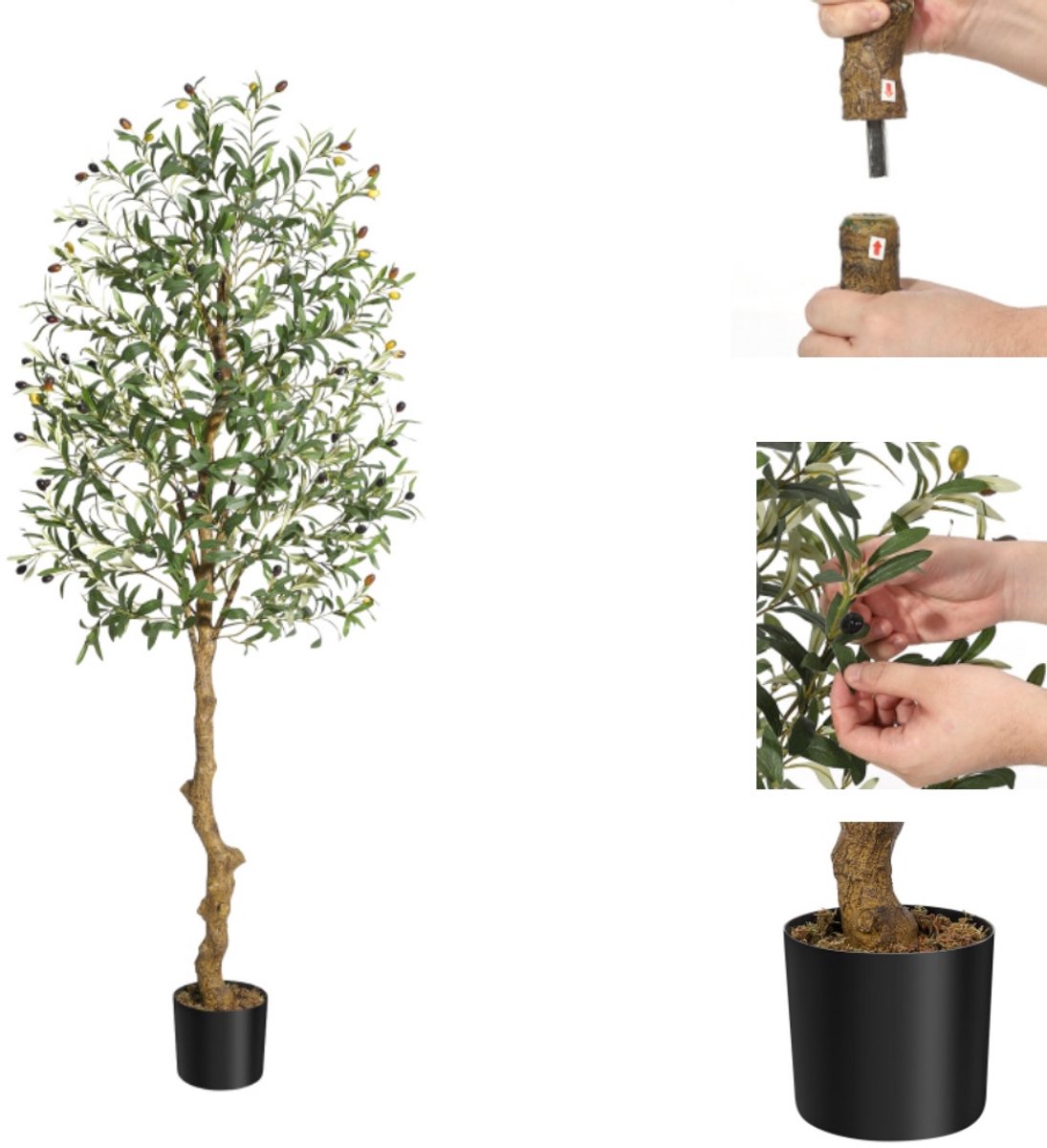 Kunstmatige olijfboom bonsai - Zijdeachtige bladeren - Verstelbare takken - Geschikt voor huis-, kantoor- of tuindecoratie - 182.88 cm