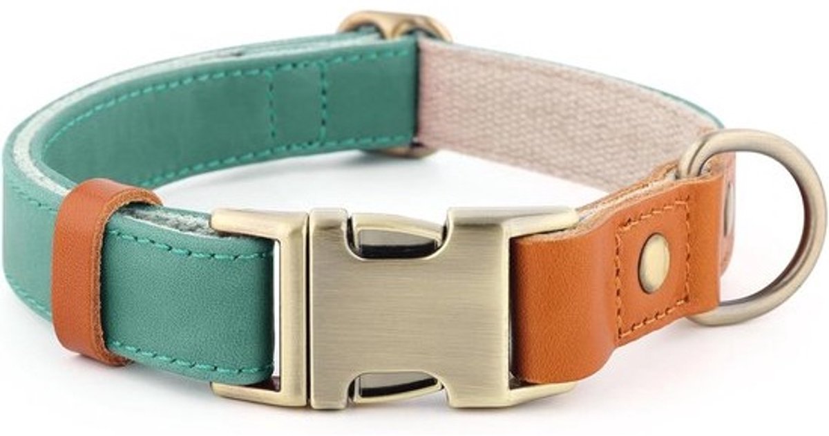 Echt leren en hennep hondenhalsband - verstelbare stevige halsband met snelsluiting voor kleine, middelgrote en grote honden