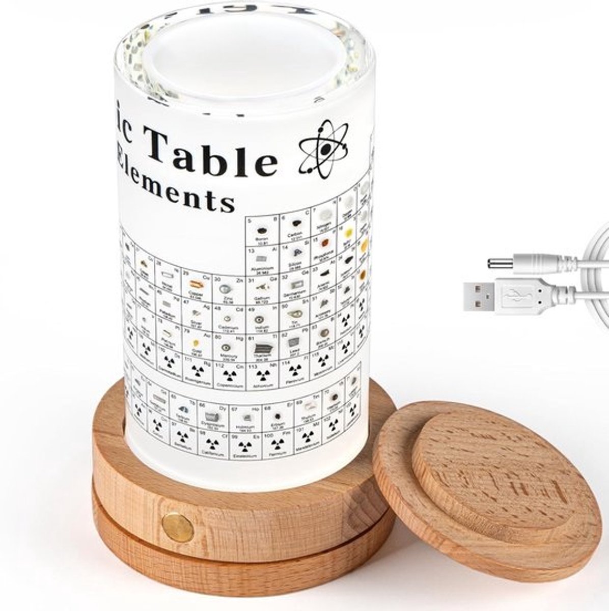 Periodiek Systeem Acryl - Elementen Tabel - Educatief Hulpmiddel - 83 Echte Elementen - 9x9x0.5 cm - Met LED Standaard