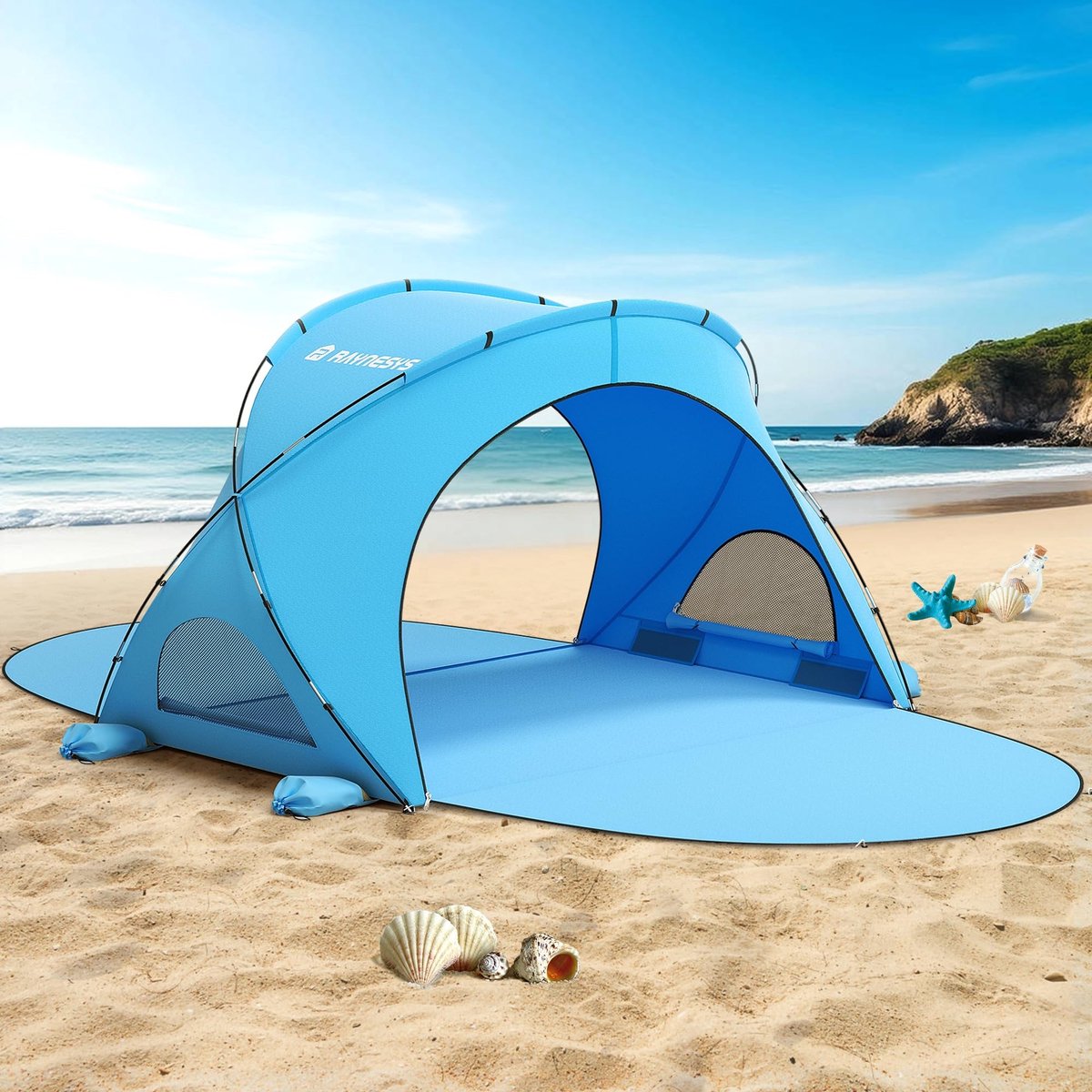 Dailygoods- Strandtent met zonneklep - Draagbare Tent voor 1-3 Personen - Ruime Opbergruimte - Robuuste Structuur - UV Bescherming - Winddicht - Zonnetent