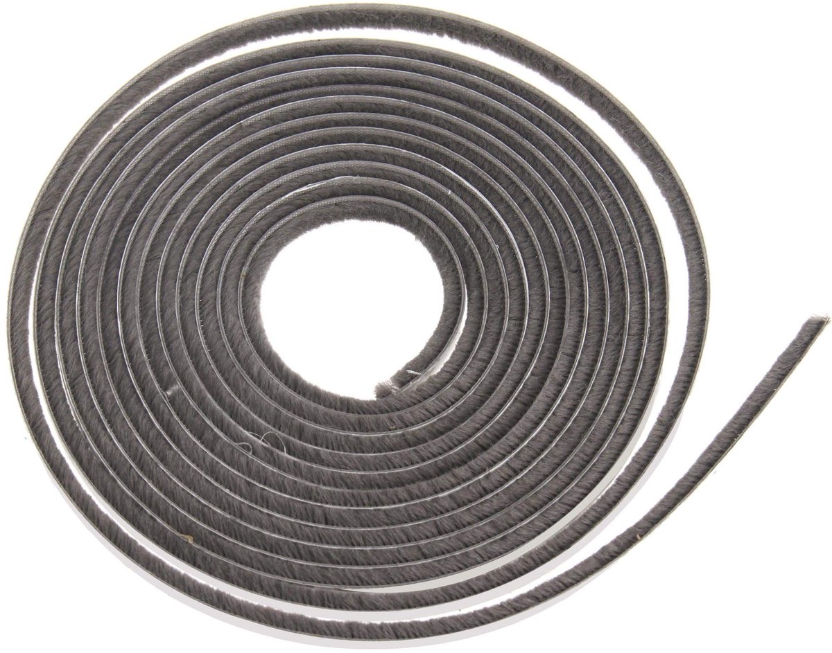 Dailygoods- Weerstrip 5 m - Tochtstopper - Borstelstrip - Dichting - Grijs - Afmeting 6 x 6 mm - Tochtstrip