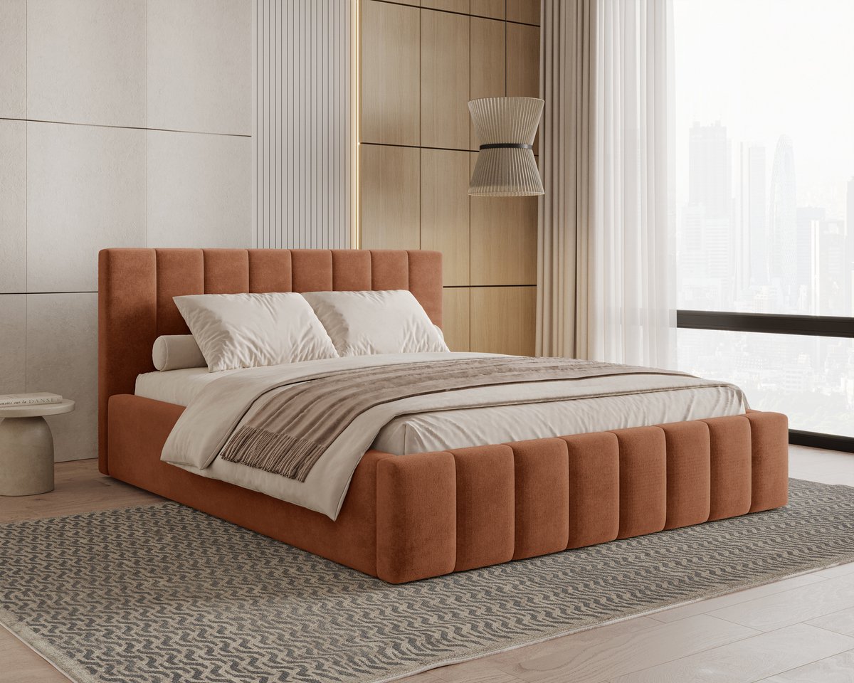 Gestoffeerd Bed 01 met Opbergruimte en Hoofdbord 160x200 cm - Bruin (Flow 01)