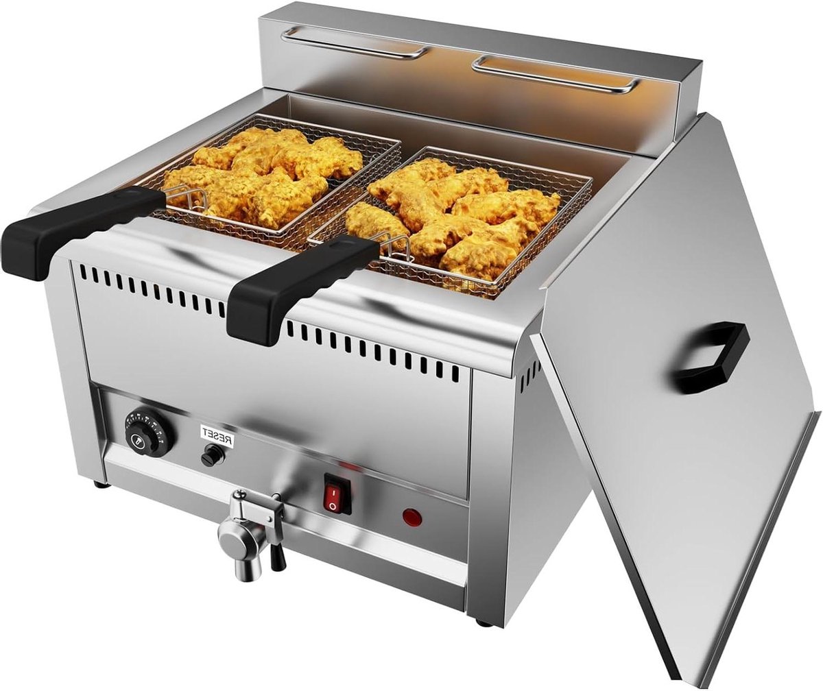 Commerciële Elektrische Friteuse - Grote Frituurpan - Professioneel Frituren - Dubbele Verwarmingselementen - 22 liter - Zilver