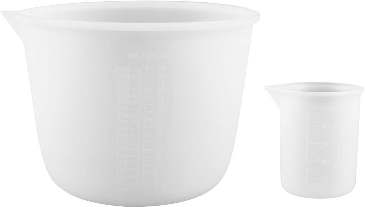 Dailygoods- Siliconen Maatbekers 2 Stuks - 1000 ml/100 ml - Gietset voor Hars - Mengset voor Epoxy - Eenvoudige Leesbaarheid - Duurzaam Siliconen - Maatbeker