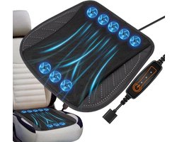 Geventileerd stoelkussen - Koelkussen auto - Comfortabel reizen - 8 ventilatoren - 44x44cm - Zwart
