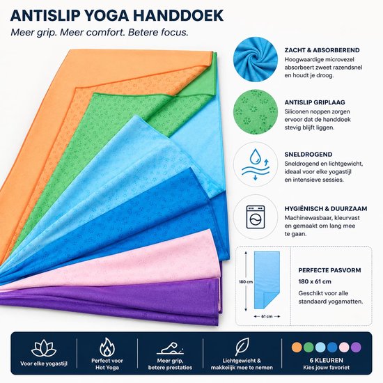 NovaOutlet Anti-Slip Yoga Handdoek LichtBlauw - Yogamat Handdoek met Siliconen Grip - Microvezel Yoga Towel - Sneldrogend - Inclusief Draagtas - 183 x 61 cm — afbeelding 4