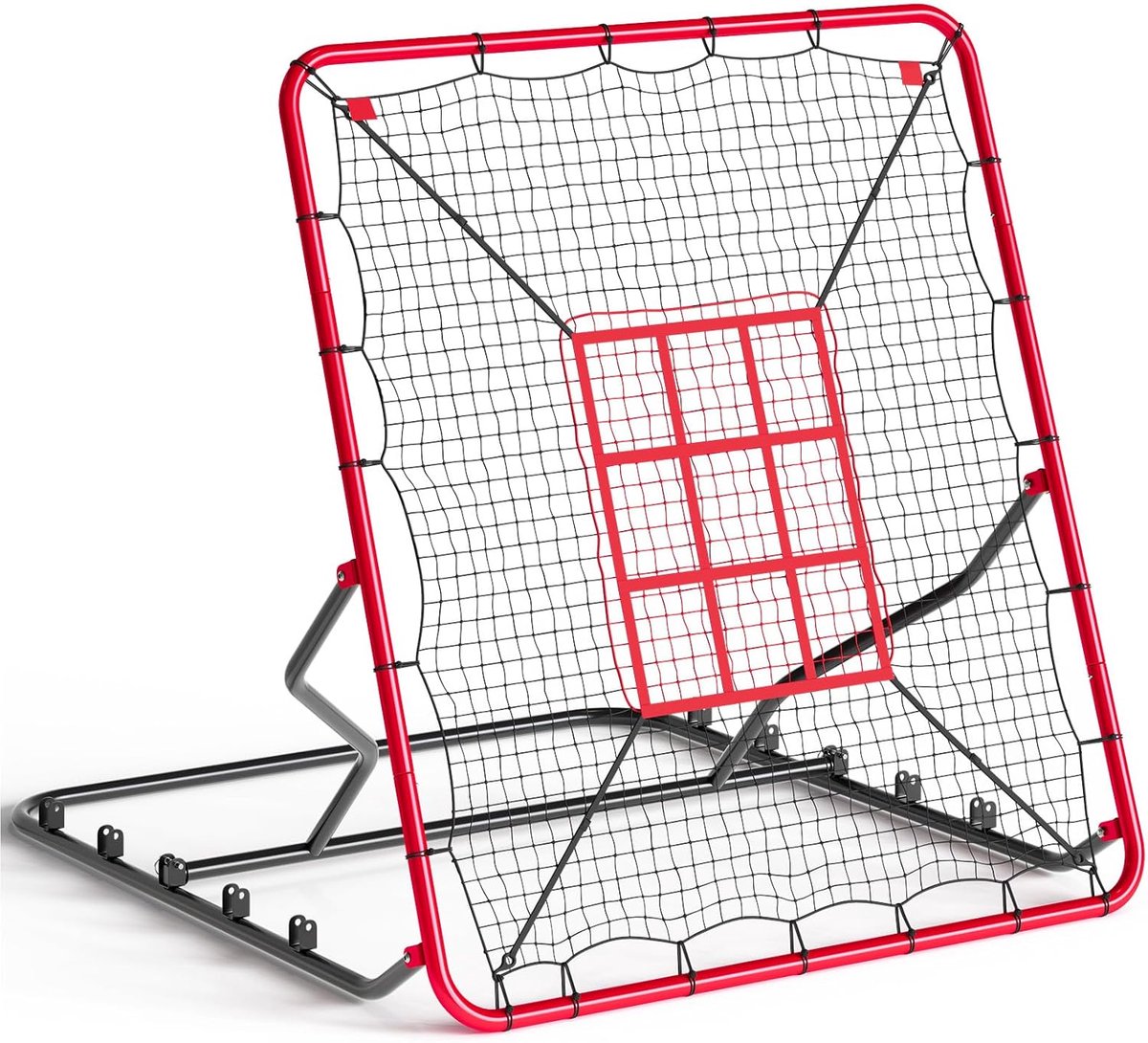 2-in-1 honkbalreboundnet, 9 zones, stevig stalen frame, verstelbare hoek, draagbaar, voor binnen en buiten