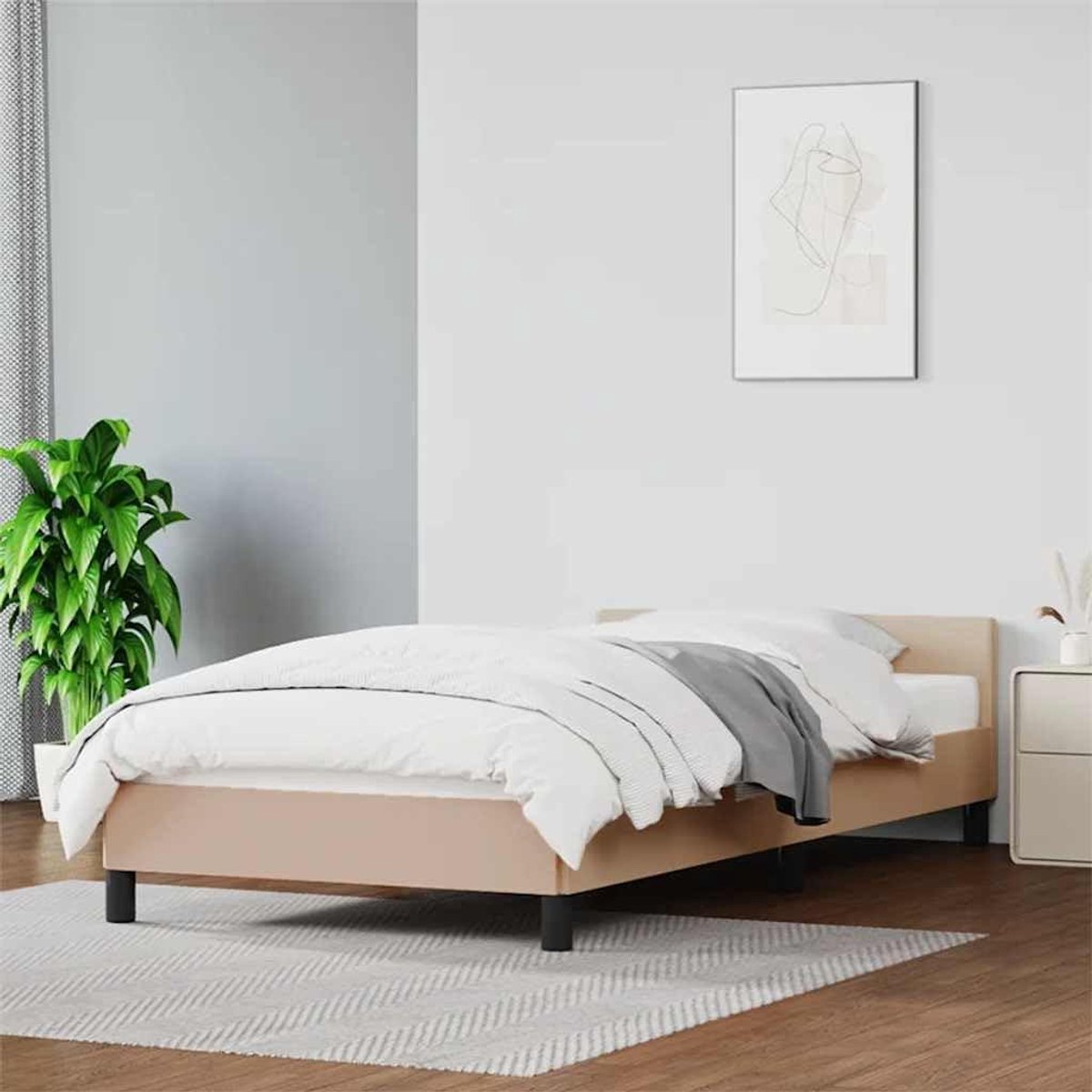 Bedframe met hoofdbord - Slaapmeubel - Comfortabel slapen - Duurzaam kunstleer - 100 x 200 cm - Cappuccino