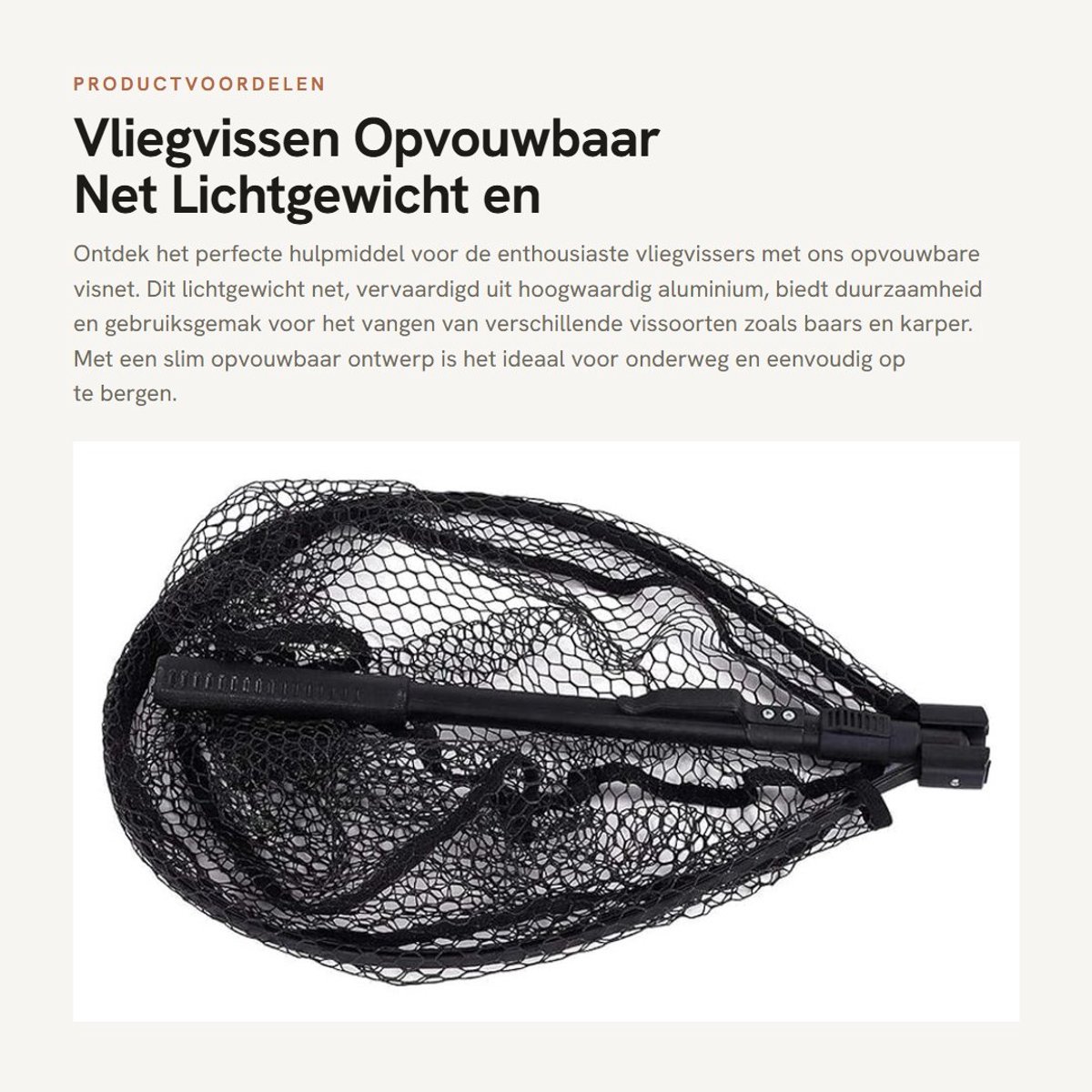 Dailygoods- Vliegvisnet Lichtgewicht - Draagbaar Aluminiumlegering - Snel Opvouwbaar - Antislip - Compact - Afmeting 81x31cm - Visnet