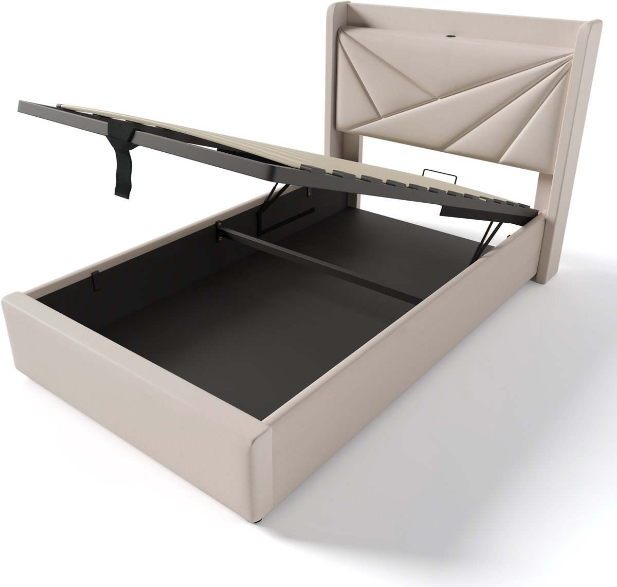 COVREO Bedframe 90x200 cm beige, opbergruimte, USB-C, zonder matras