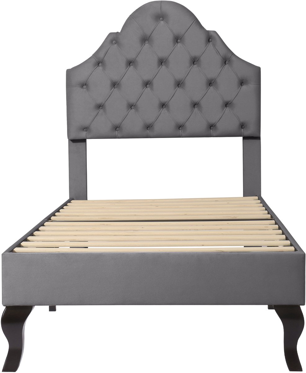COVREO Gestoffeerd bed 90 x 200 cm grijs velours met lattenbodem en verstelbaar hoofdeinde